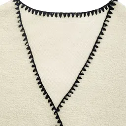 LULU & SKY Women Boucle Colourblocked Buttoned V-neck Sweater Vest with Embroidered Detail image 3