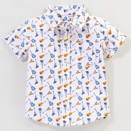 Babyhug 100% Cotton Half Sleeves Guitar Printed Shirt - White-picture-28