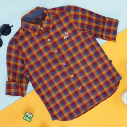 Pantaloons Junior Full Gingham & Window Pane Checked Shirt - Orange image 1