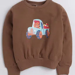 Aww Hunnie Full Sleeves Girl Driving Jeep Printed Cotton Terry Autumn Winter Sweatshirt - Brown-picture-11