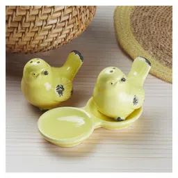 Kookee Ceramic Salt and Pepper Set with tray, Sparrow, Yellow (10276)-picture-22