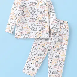 Babyhug Cotton Knit Full Sleeves Night Suit With Animals Print - White-picture-19