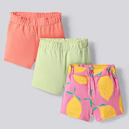 Bonfino 100% Cotton Knit Above Knee Length Shorts With Lemon Print Pack Of 3 - Pink Coral & Green-picture-38