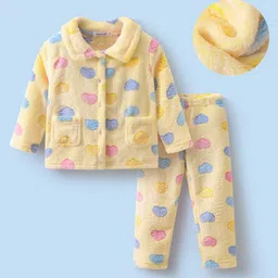 Mark & Mia Full Sleeves Co-ords Fur Winter Wear Night Suit with Heart Design - Yellow-picture-20