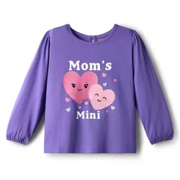 Babyhug 100% Cotton Knit Full Sleeves T-Shirt with Heart Print - Purple image 1