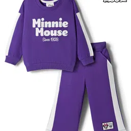 Babyhug Disney Terry Full Sleeves Drop Shoulder T-Shirt and Trackpant with Minnie Mouse Graphics - Purple-picture-24