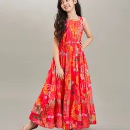 Bitiya By Bhama Silk Blend Woven Sleeveless Floral Printed Flared Dress - Pink-picture-13