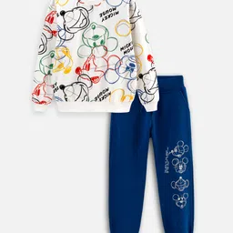 Nap Chief Cotton Knit Disney Featuring Full Sleeves Mickey Mouse Printed Light Winter Sweatshirt & Joggers Set - Off White-picture-15