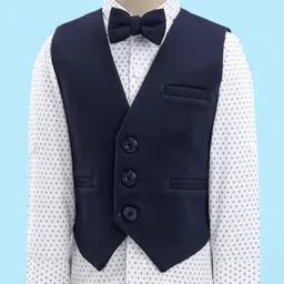 Robo Fry Cotton Full Sleeves Printed Party Suit With Waistcoat & Bow- Blue image 2