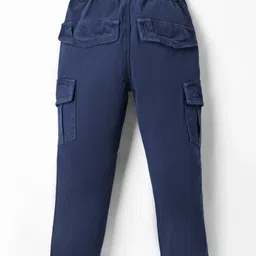 Olio Kids Cotton Woven Full Length Solid Color Trouser with Pockets - Navy Blue image 2