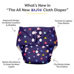 BASIC for Baby Reusable Cloth Diapers for Babies l Adjustable & Washable l 3M - 3Y l Rash Free Diaper - Blue Star image 2