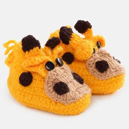 MayRa Knits Pair Of 2 Giraffe Detail Hand Knitted Booties - Yellow image 4