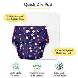 BASIC for Baby Reusable Cloth Diapers for Babies l Adjustable & Washable l 3M - 3Y l Rash Free Diaper - Blue Star image 3