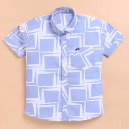 blushh berry Cotton Blend Woven Half Sleeves Abstract Printed Shirt - Blue image 4