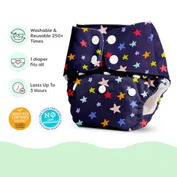 BASIC for Baby Reusable Cloth Diapers for Babies l Adjustable & Washable l 3M - 3Y l Rash Free Diaper - Blue Star image 4