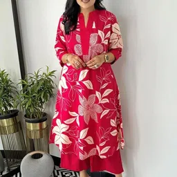 Pantos Women Floral Printed Regular Chanderi Silk Kurta with Palazzos-picture-27