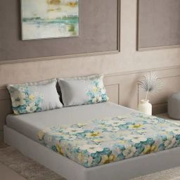 DDecor Memento Turquoise Cotton Floral 144 TC King Bedsheet with 2 Pillow Covers-picture-29