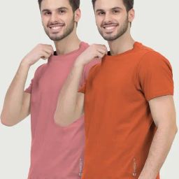 Freecultr Rust Orange & Dusty Pink Cotton Regular Fit T-Shirt - Pack Of 2-picture-5