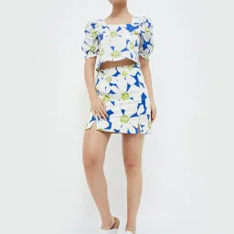 Ginger by Lifestyle Off White Linen Floral Print Skirt image 3