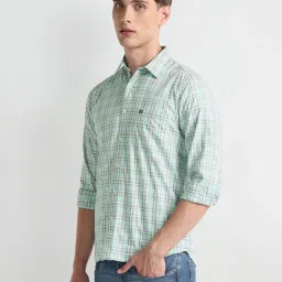 arrow sport Arrow Sports Blue Cotton Slim Fit Checks Shirt image 3