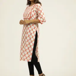 Jaipur Kurti Orange Printed Straight Kurta image 3