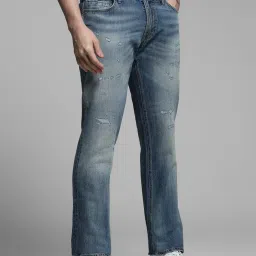 Jack & Jones Blue Cotton Regular Fit Distressed Jeans image 3