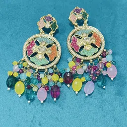 SIVA BY ANIKA Brass-Plated Artificial Stones Studded & Beaded Circular Drop Earrings image 4