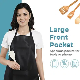 Kuber Industries Black Cotton Aprons With Front Pocket image 3
