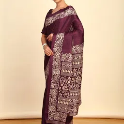 Soch Womens Wine Floral Print Border Art Silk Saree image 3