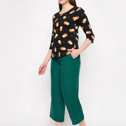Clovia Green & Black Printed Top With Pyjamas image 3