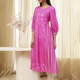 Biba Pink Modal Printed Kurta image 3