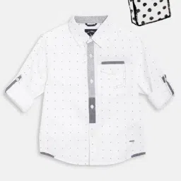 Blue Giraffe Kids White Cotton Printed Shirt-image-38