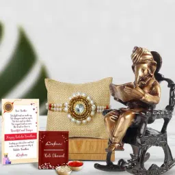 eCraftIndia Rakhi with Brass Lord Ganesha on Rocking Chair, Roli Chawal, Best Wishes Greeting Card-picture-18