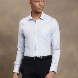Turtle Light Blue Slim Fit Self Design Shirt-picture-44
