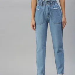 SHOWOFF Low Distress Blue Mom Fit Denim Jeans-image-94