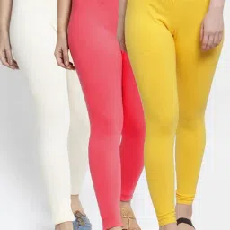 Gracit Yellow & Peach Mid Rise Leggings - Pack Of 3-image-57