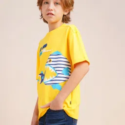 Jack & Jones Junior Boys Yellow Printed Cotton T-shirt image 3