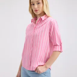 Pepe Jeans Fuchsia Vertical Stripe Full Sleeve Shirt image 3