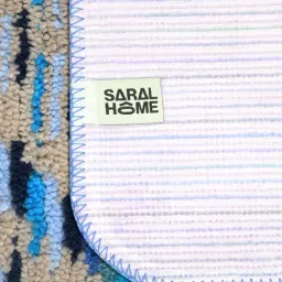 Saral Home Blue Microfiber Geometric & Floral Anti-Skid Bathmat & Doormat - Set of 2 image 5