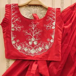 Jovk Design Girls Red Silk Embroidered Lehenga Choli image 3