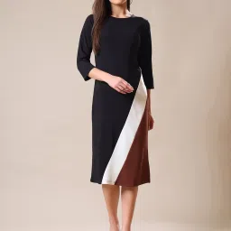 PURVAJA Brown Color-Block Dress image 3