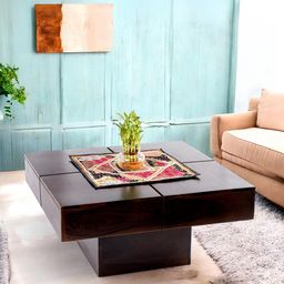 Ikiriya Red Wood Contemporary Dark Walnut Finish Square Coffee Table-picture-10