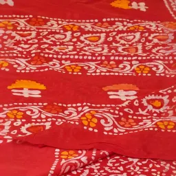 Unnati Silks Red Cotton Printed Saree With Unstitched Blouse image 3