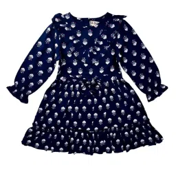 Bella Moda Kids Navy Cotton Floral Print Full Sleeves Dress image 3