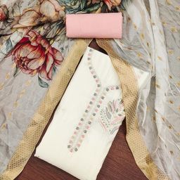 SHADOW & SAINING Floral Embroidered Thread Work Pure Silk Semi-Stitched Dress Material-picture-17