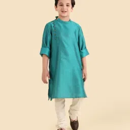 Fabindia Boys Teal Woven Design Viscose Blend Knee Length Kurta-image-12
