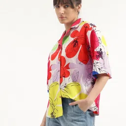 United Colors of Benetton Multicolor Cotton Floral Print Shirt image 3