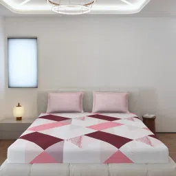 Monte Carlo Stanley Peach Polyester Printed 130 GSM King Fitted Bedsheet with 2 x Pillow Covers image 3