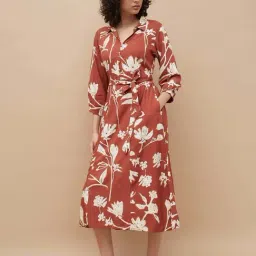 Colour Me By Melange Brown Regular Fit Floral Print Dress image 4