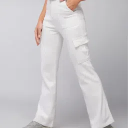 DOLCE CRUDO White High Rise Stretchable Cargo Jeans image 3